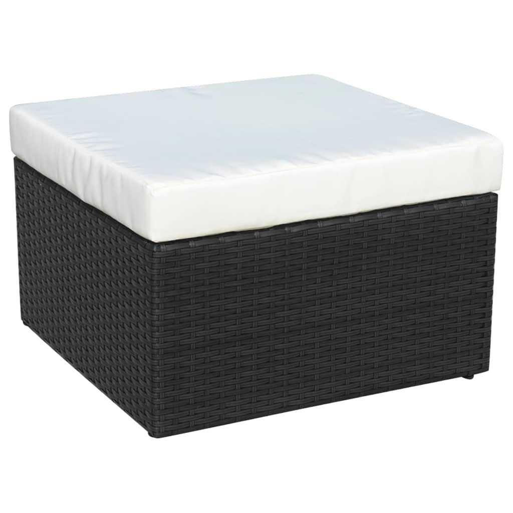 Gartensessel mit Fusshocker Poly Rattan Schwarz
